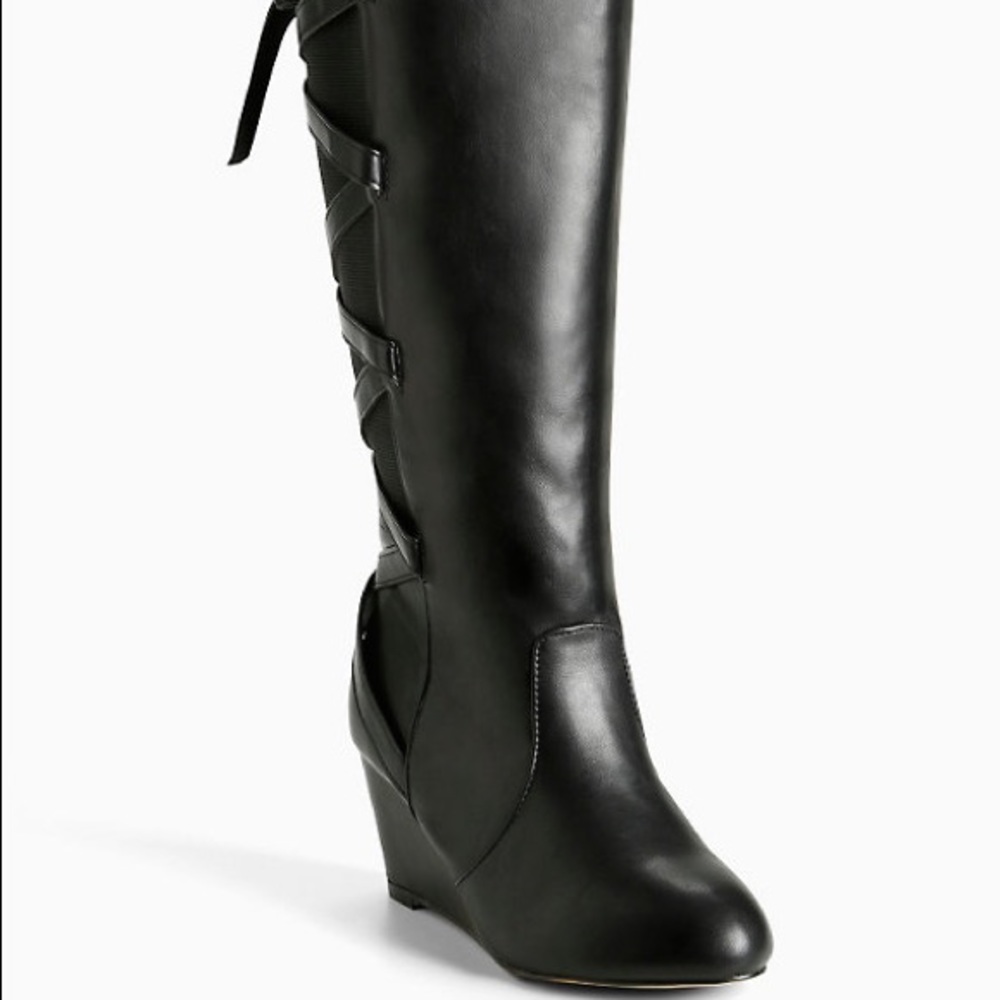 LACE UP BACK WEDGE BOOTS (WIDE WIDTH & WIDE CALF)